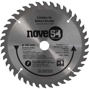 Lâmina de serra circular com dentes de metal duro/vídea, 185 mm x 20 mm, 40 dentes, NOVE54