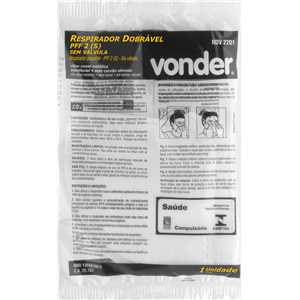 Respirador dobrável, semifacial, sem carvão ativado, sem válvula, PFF2, RDV 2201, branco, VONDER