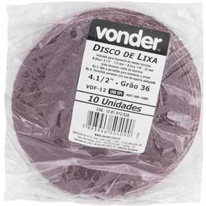 Disco de lixa costado em fibra, 4.1/2", grão 36  VDF 12, VONDER