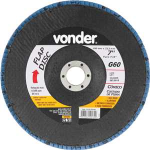 Flap-disc, disco de desbaste/acabamento, 7" - 180 mm, cônico, grão 60, VONDER