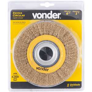 Escova circular aço latonado, 6" x 1" (152,4 mm x 25,4 mm), com bucha de redução, VONDER