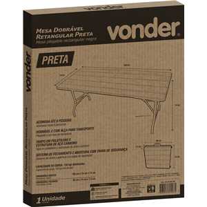 Mesa dobrável retangular, 180 cm, preta, VONDER