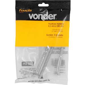 Parafuso madeira 6,1 mm x 100 mm, cabeça chata, zincado, VONDER