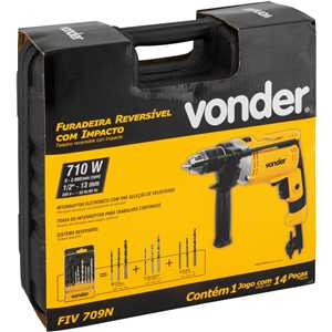 Furadeira de impacto 1/2", 710 W, 220 V~, com jogo de 9 brocas, FIV 709 VONDER