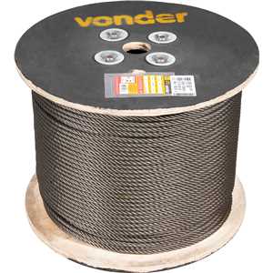 Cabo de aço polido, alma de fibra, 7,94 mm - 5/16", 6 x 25F, VONDER