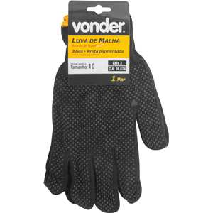 Luva de malha 3 fios, LMV 3, preta pigmentada, encartelada, VONDER
