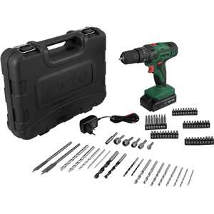 Parafusadeira/furadeira de impacto a bateria, 12 V, fonte bivolt automática, jogo com 74 acessórios, PFD 074 DWT