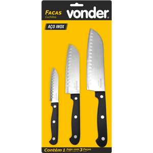 Jogo de facas, para fatiar e picar, inox, com 3 peças, VONDER