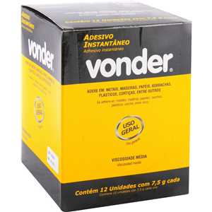 Adesivo instantâneo cianoacrilato, 7,5 g, caixa fechada, VONDER