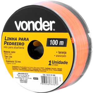 Linha para pedreiro, lisa, 0,8 mm x 100 m, laranja, VONDER