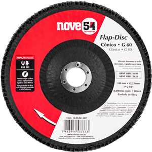 Flap-disc, disco de desbaste/acabamento, 7" - 180 mm, cônico, grão 60, NOVE54