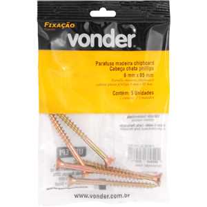 Parafuso madeira chipboard, cabeça chata, fenda cruzada/phillips, 6,0 mm x 65,0 mm, VONDER