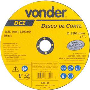 Disco de corte 180 mm x 1,6 mm x 22,23 mm DCI INOX, VONDER