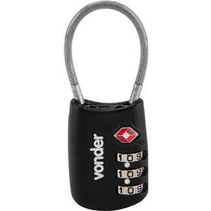 Cadeado TSA com segredo, 3 algarismos, com cabo de aço, preto, VONDER