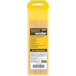 Eletrodo de tungstênio, ponta dourada, com 1,5% de Lantânio, 1,6 mm, AWS A5.12, VONDER