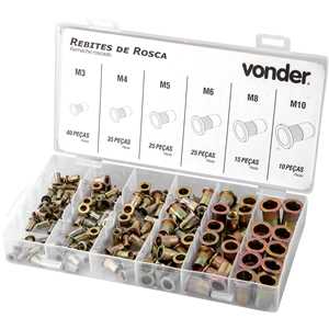Jogo de rebites de rosca, M3 a M10, com 150 peças, VONDER