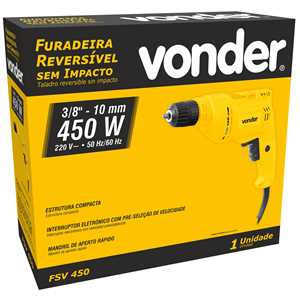 Furadeira sem impacto 3/8", 450 W, 220 V~, FSV 450 VONDER