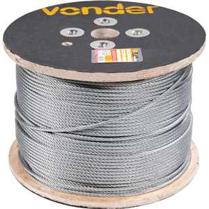 Cabo de aço galvanizado, alma de fibra, 2,38 mm - 3/32", 6 x 7, VONDER
