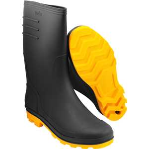 Bota de PVC preta com solado amarelo, 36, cano médio, com forro, VONDER