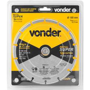 Disco de corte diamantado, segmentado, para metais, metal super, 180 mm, VONDER