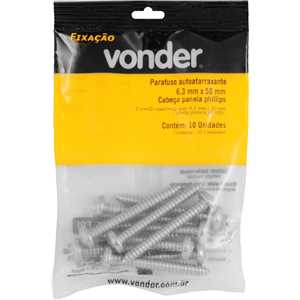 Parafuso autoatarraxante, 6,3 mm x 50,0 mm, cabeça panela, phillips, VONDER
