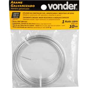 Arame galvanizado, BWG 16 1,65 mm, rolo com 10 metros, VONDER