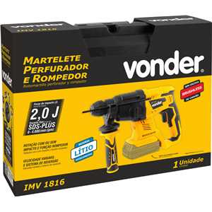 Martelete perfurador e rompedor, bateria intercambiável de 18 V, sem bateria e sem carregador, IMV 1816 VONDER