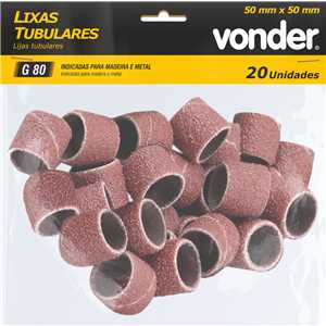 Lixa tubular, 50 mm x 38 mm, grão 80, jogo com 20 peças, VONDER