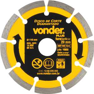 Disco de corte diamantado, 110 mm x 20 mm, segmentado, VONDER PLUS