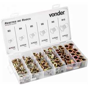 Jogo de rebites de rosca, M3 a M10, com 150 peças, VONDER