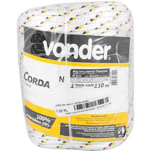 Corda multifilamento trançada 8,0 mm x 110 m,branca com detalhes em preto e amarelo, VONDER