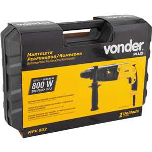 Martelete perfurador/rompedor SDS PLUS, 800 W, 127 V~, MPV 832, com maleta VONDER PLUS
