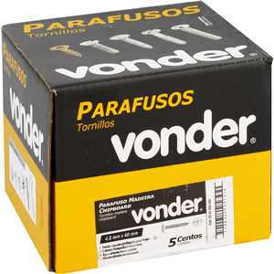 Parafuso madeira chipboard, cabeça flangeada, fenda cruzada/phillips, 4,5 mm x 40 mm, VONDER