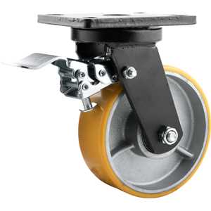 Rodízio giratório industrial 6", de poliuretano e ferro fundido, com freio, VONDER