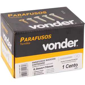 Parafuso madeira chipboard, cabeça chata, fenda cruzada/pozidrive, 6,0 mm x 70,0 mm, VONDER