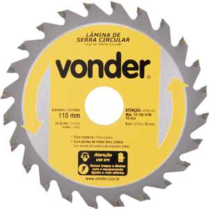 Jogo de lâminas de serra circular com dentes de metal duro/vídea, 110 mm x 20 mm x 24 dentes VONDER
