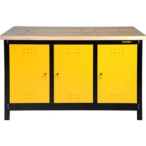 Bancada fechada com tampo de madeira e 3 portas, 1.500 mm x 920 mm x 600 mm VONDER