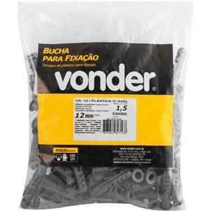Bucha de plástico para fixação 12 mm, com anel, 150 peças, VA-12, VONDER
