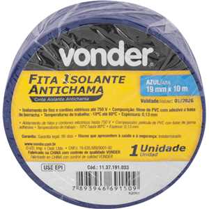 Fita isolante, 19 mm x 10 m, azul, VONDER