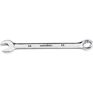 Chave combinada 15 mm, aço cromo vanádio, reta cromada, VONDER