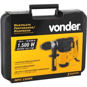Martelete perfurador/rompedor SDS PLUS, 1.500 W, 220 V~, MPV 1500N, com maleta VONDER