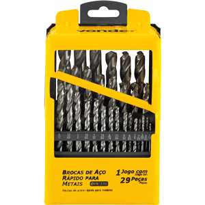 Jogo de brocas de aço rápido DIN 338, 1/16" a 1/2", com 29 peças, VONDER