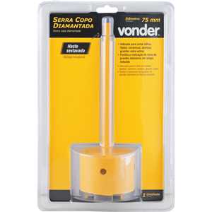 Serra copo diamantada 75 mm, com haste, VONDER