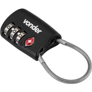 Cadeado TSA com segredo, 3 algarismos, com cabo de aço, preto, VONDER