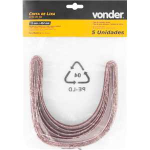 Lixa em cinta, 454 mm x 15 mm,  G 60, embalagem com 5 peças, VONDER