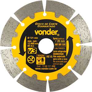 Disco de corte diamantado, 121 mm x 20 mm, segmentado, V3, VONDER
