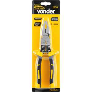 Alicate universal 8.1/2", cromo vanádio, multifunção, para eletricista, com isolação até 1.000 V, VONDER