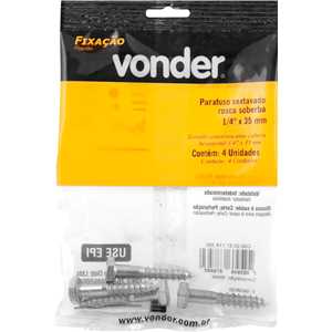 Parafuso sextavado rosca soberba 1/4" x 35 mm, cartela com 4 peças, VONDER