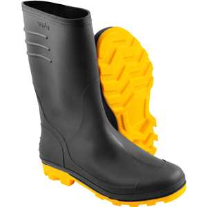 Bota de PVC preta com solado amarelo, 39, cano médio, sem forro, VONDER
