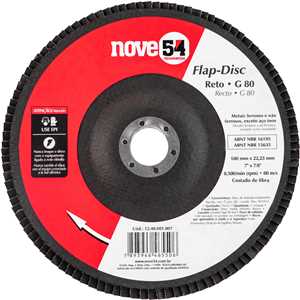 Flap-disc, disco de desbaste/acabamento, 7" - 180 mm, reto, grão 80, NOVE54